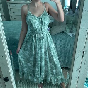 Green and White Floral Flowy maxi dress